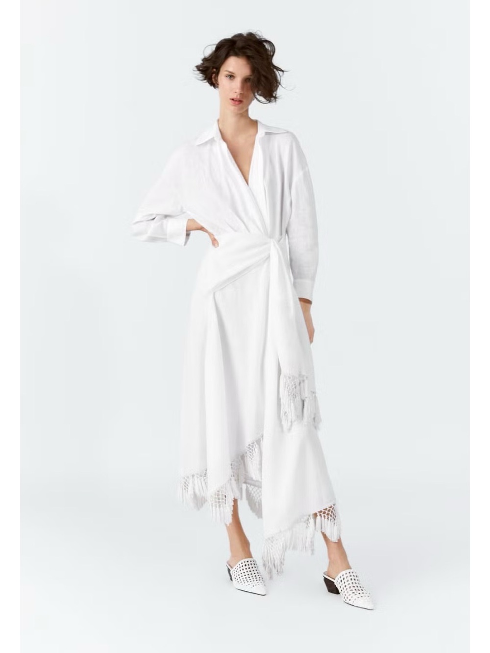 BNWT Zara White Fringe Wrap Maxi Dress M